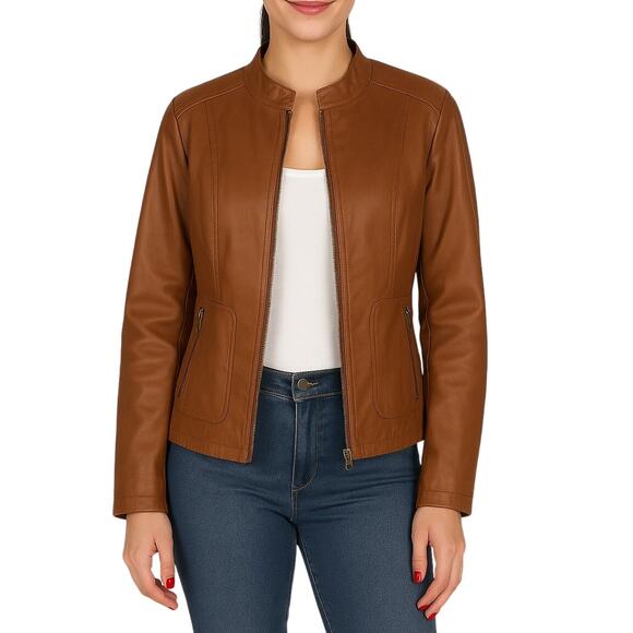 Y2k George Brown Faux Leather Moto Jacket Extra Small Women's Casual Jacket - Picture 1 of 6